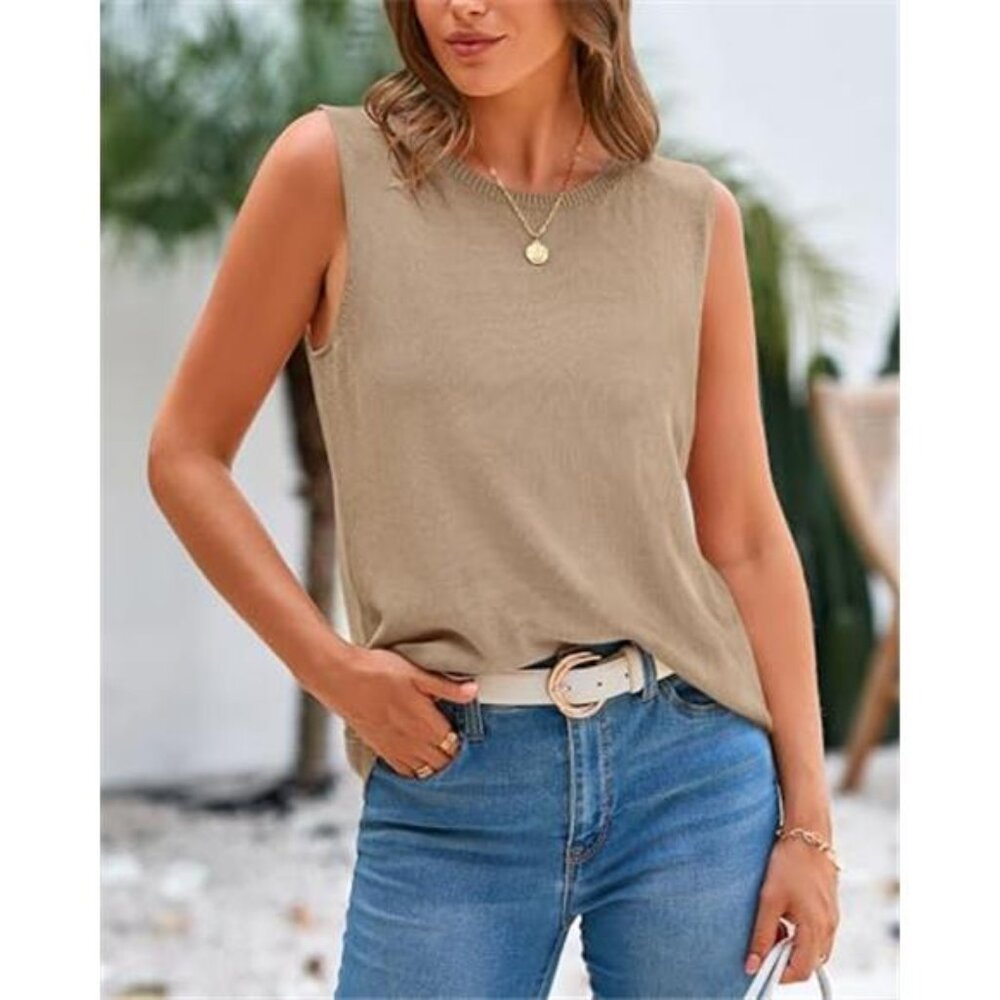 Sleeveless Sweater Tops for Women 2026 Crew Neck Lightweight Casual Loose Tank - Picture 6 of 6